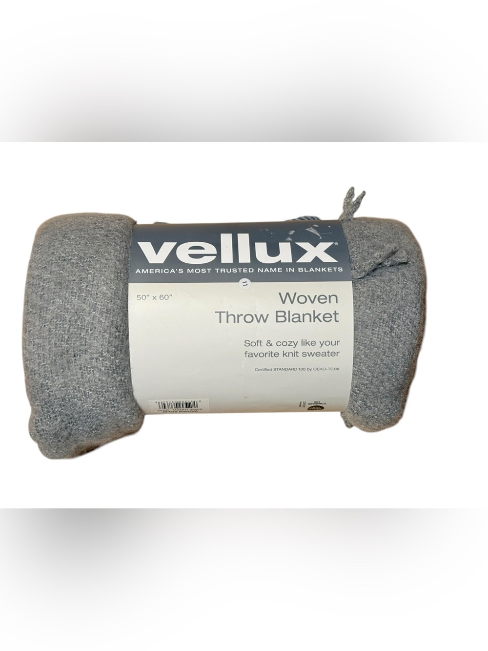 NWT - Vellux Woven Throw Blanket Gray Fringe 50 x 60